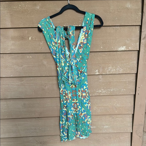 Free people Floral Green Stretch Wrap Dress size medium - Picture 1 of 4